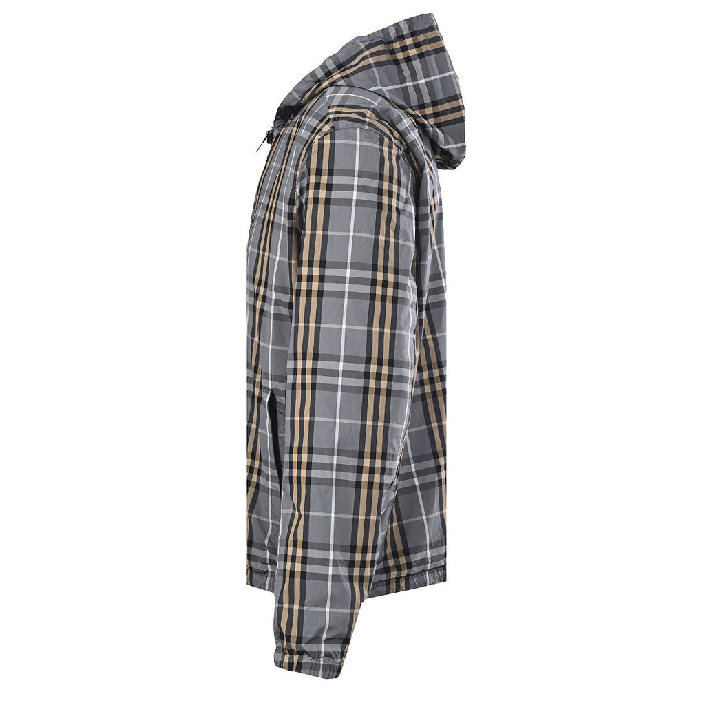 BURBERRY BBR Grey-Green Check Reversible Hooded Jacket